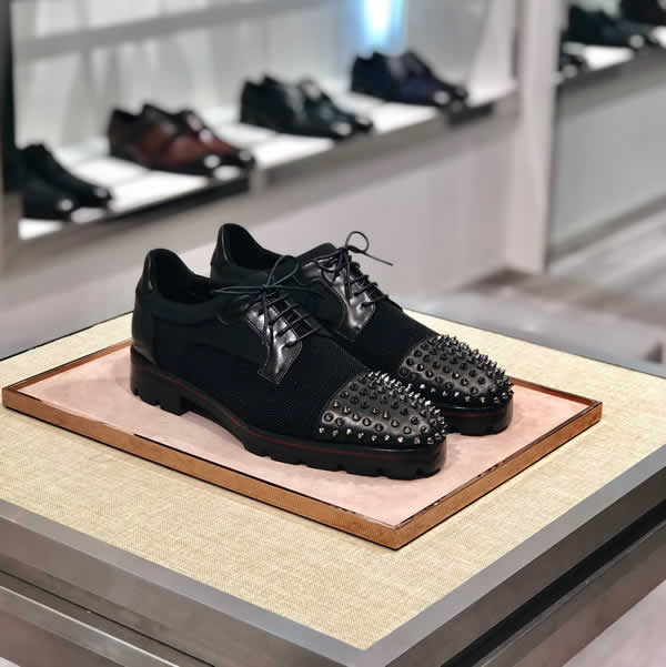 Christian Louboutin Fashion Black Luxury Studded Men Rivet Lace Up Flat Shoes Man Fashion Shoes